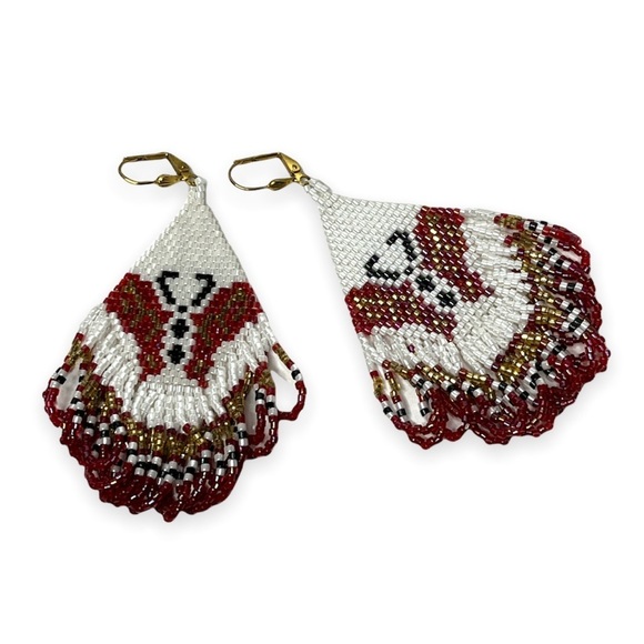 Gorgeous Seed Bead Native American Style Pierced Earrings Butterfly Maroon Gold - Picture 7 of 8